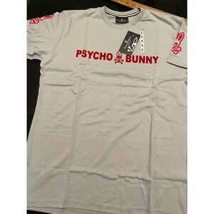 Psycho Bunny Mens Large Graphic T-Shirt Grey Red Logo Short Sleeve New NWT